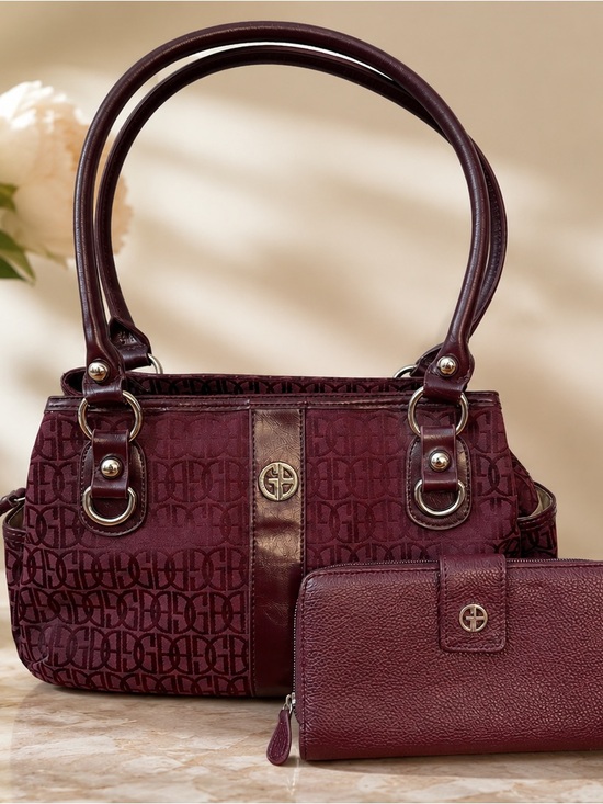 Giani Bernini Handbags - Giani Bernini Burgundy Monogram Tote with Matching Wallet